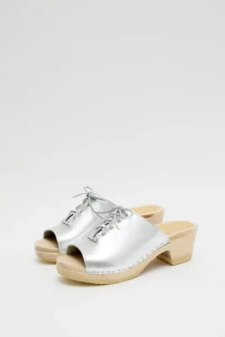 Simone Clog on Mid Heel in Silver