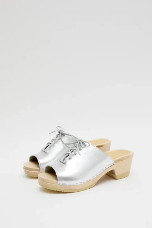 Simone Clog on Mid Heel in Silver