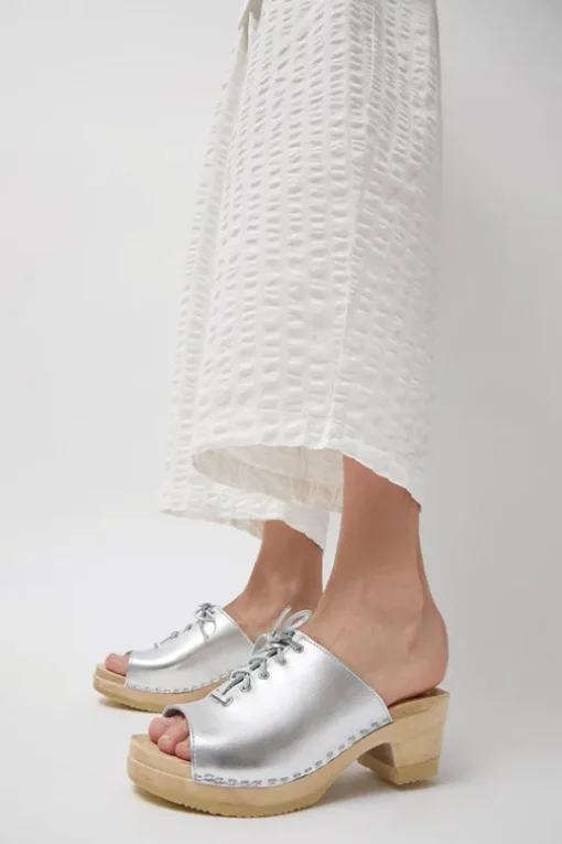 Simone Clog on Mid Heel in Silver