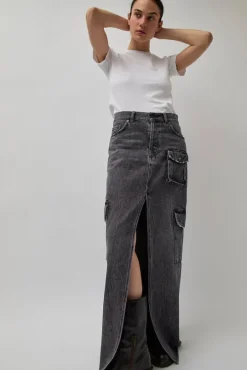 Skylar Denim Skirt in Marble Black
