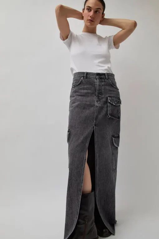 Skylar Denim Skirt in Marble Black