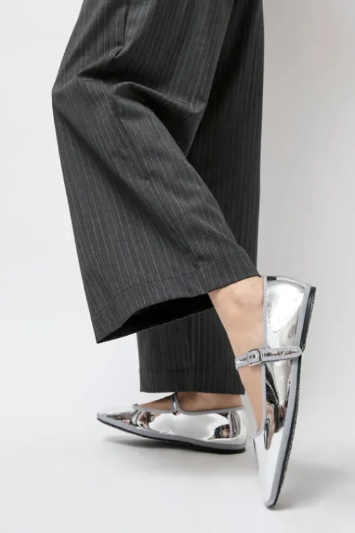 Square Toe Mary Jane in Silver Mirror