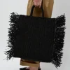 Straight Fringe Square Bag in Black