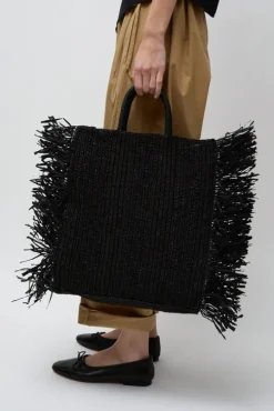 Straight Fringe Square Bag in Black
