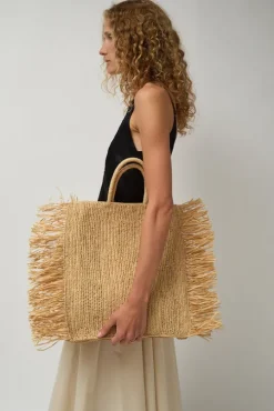 Straight Fringe Square Bag in Natural