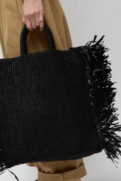 Straight Fringe Square Bag in Black
