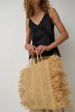 Straight Fringe Square Bag in Natural