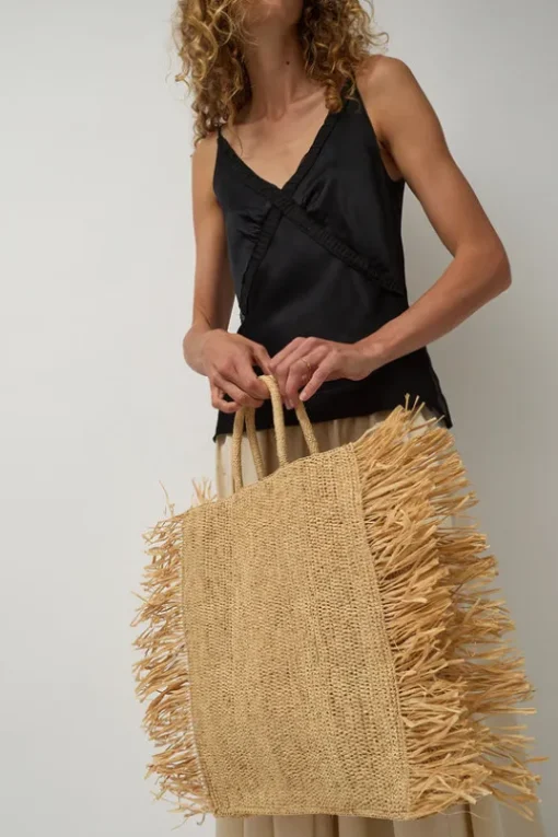 Straight Fringe Square Bag in Natural