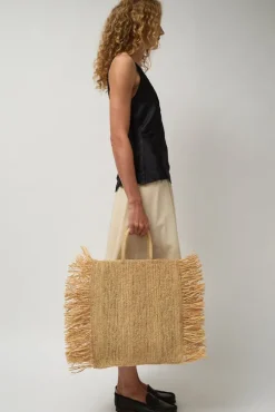 Straight Fringe Square Bag in Natural