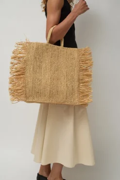 Straight Fringe Square Bag in Natural