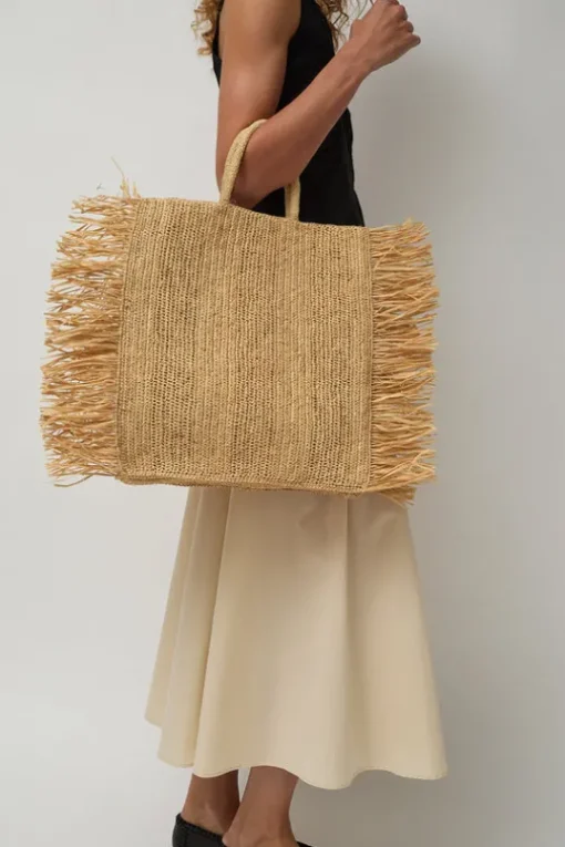 Straight Fringe Square Bag in Natural