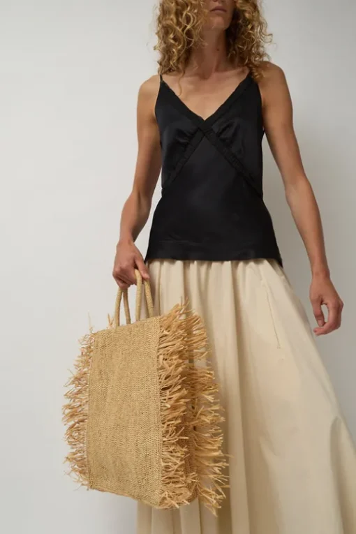 Straight Fringe Square Bag in Natural