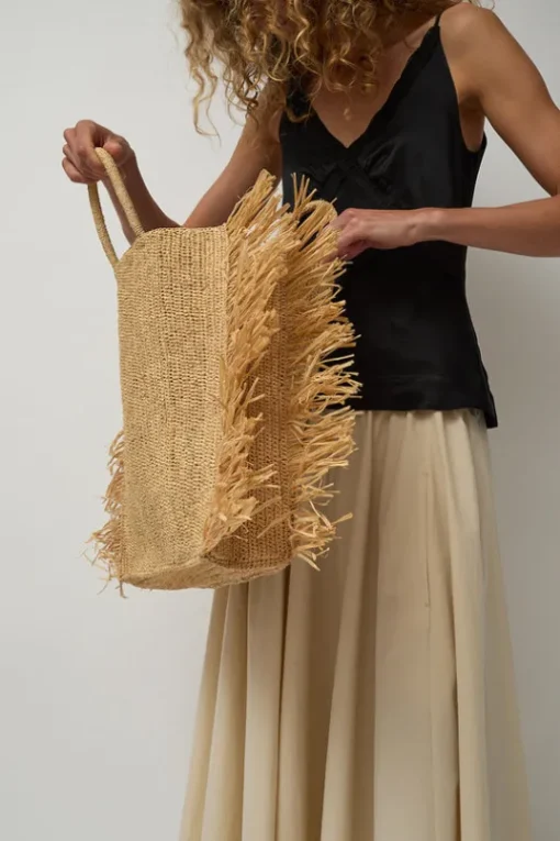 Straight Fringe Square Bag in Natural