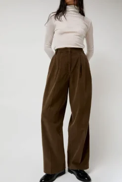 Thin Corduroy Wide Leg Pants in Light Brown