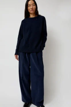 Thin Corduroy Wide Leg Pants in Navy