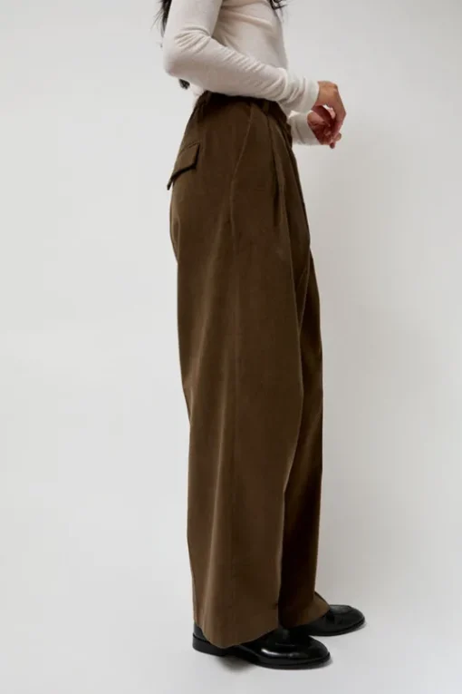 Thin Corduroy Wide Leg Pants in Light Brown