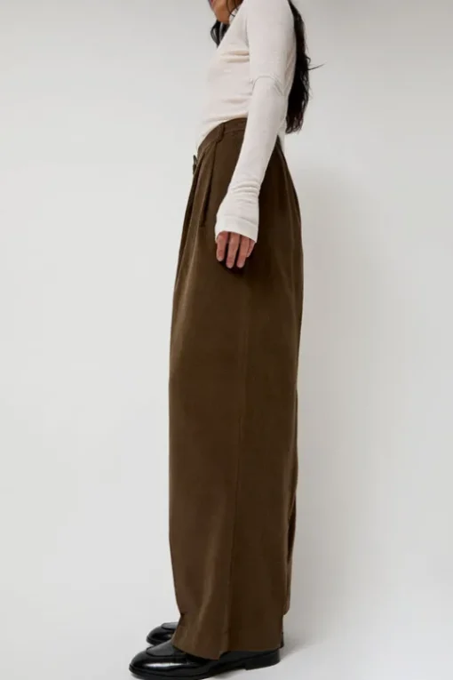 Thin Corduroy Wide Leg Pants in Light Brown