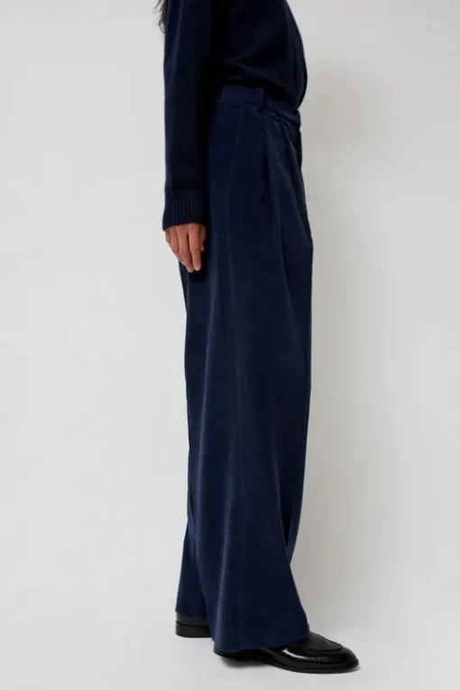 Thin Corduroy Wide Leg Pants in Navy