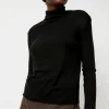 Thin Ribbed Roll Neck Top in Black