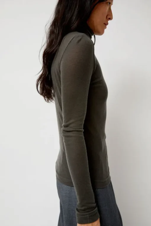 Thin Ribbed Roll Neck Top in Dark Gray
