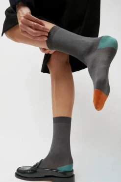 Tricolor Cotton Socks in Charcoal