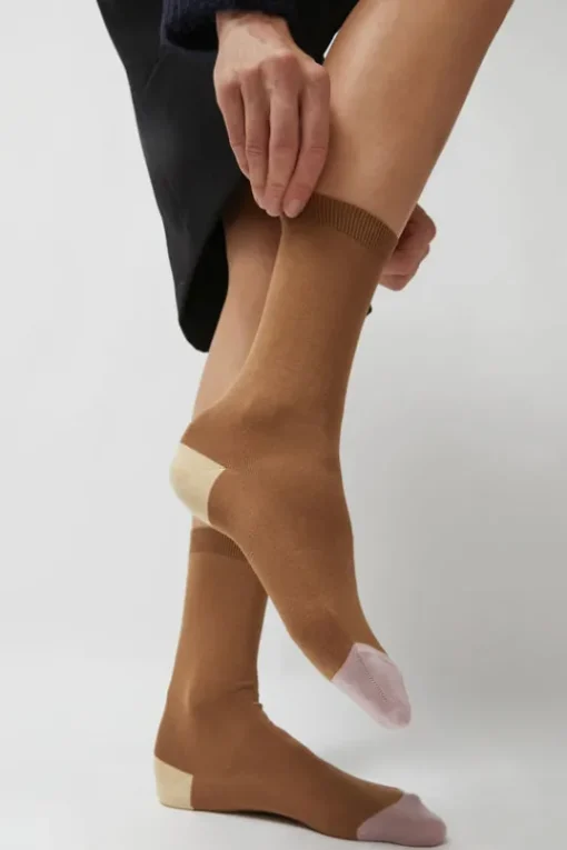 Tricolor Cotton Socks in Brown