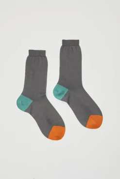 Tricolor Cotton Socks in Charcoal