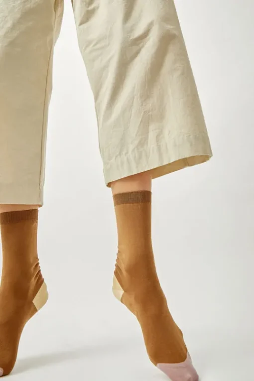 Tricolor Cotton Socks in Brown