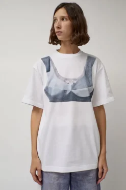 T-Shirt with Augmented Denim Top in White