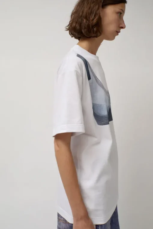 T-Shirt with Augmented Denim Top in White