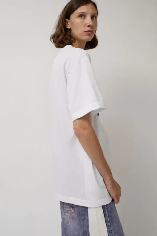 T-Shirt with Augmented Denim Top in White