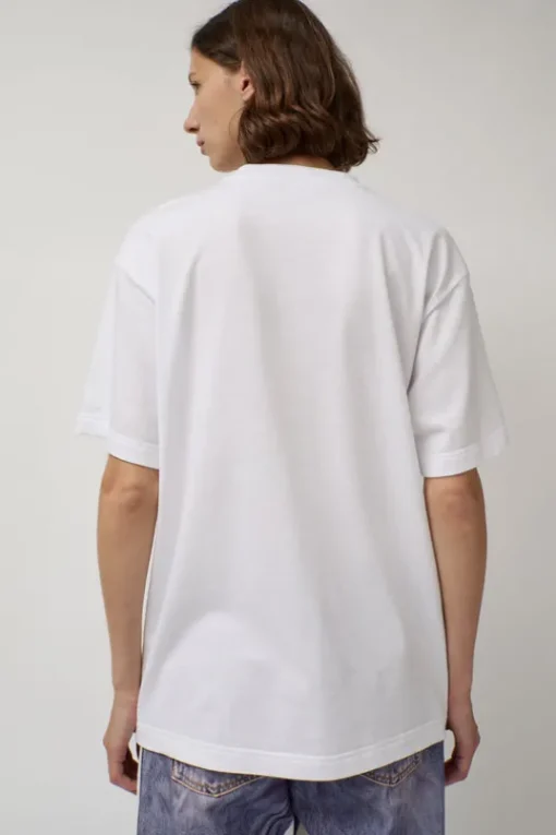 T-Shirt with Augmented Denim Top in White