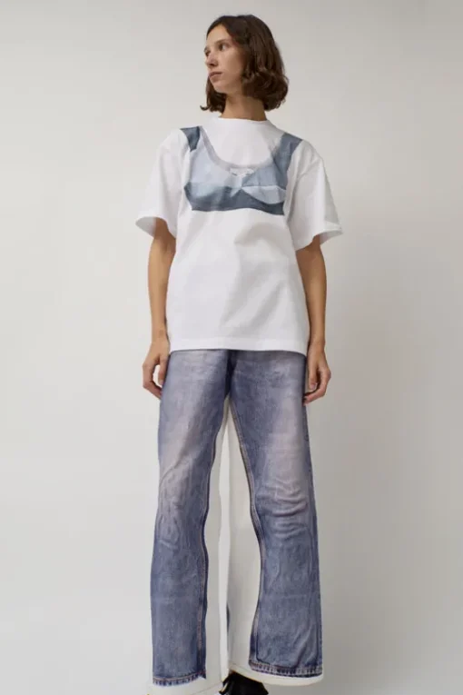 T-Shirt with Augmented Denim Top in White