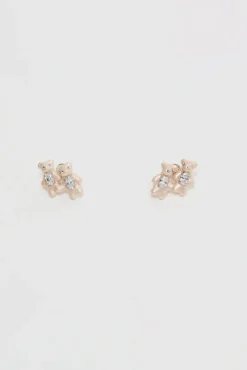 Twin Pearlescent Bear Earrings in White