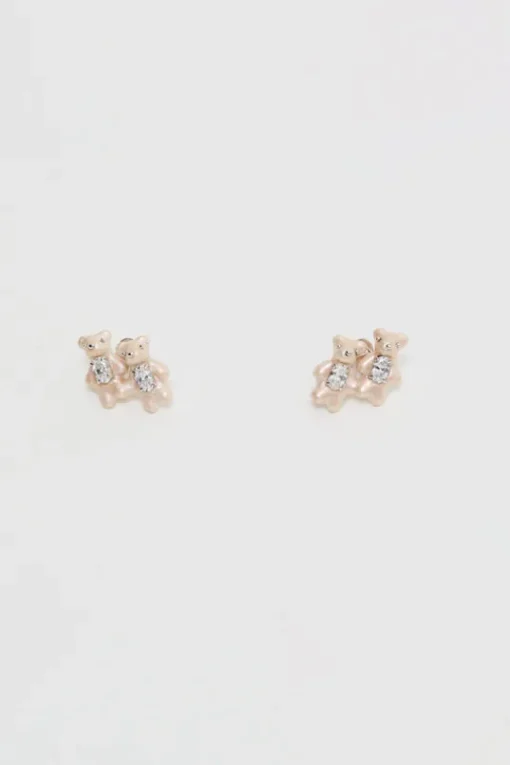 Twin Pearlescent Bear Earrings in White