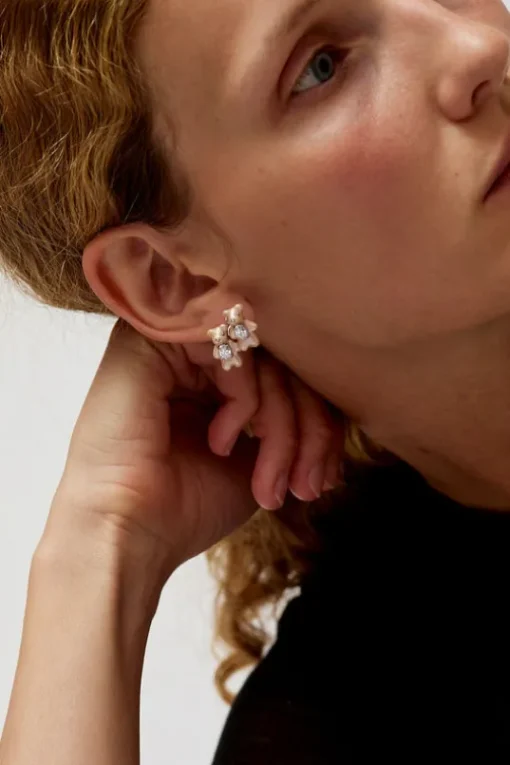 Twin Pearlescent Bear Earrings in White
