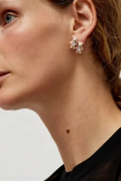 Twin Pearlescent Bear Earrings in White