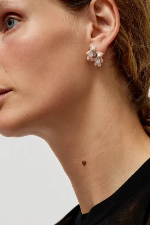 Twin Pearlescent Bear Earrings in White