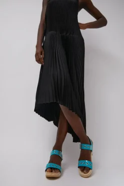 Two Strap Clog on Mid Heel in Turquoise Patent with Eyelets