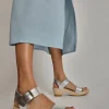 Two Strap Clog on Mid Heel in Silver