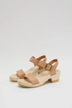 Two Strap Clog on Mid Heel in Desert