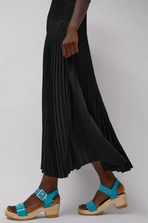 Two Strap Clog on Mid Heel in Turquoise Patent with Eyelets