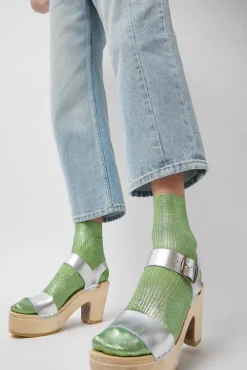 Two Strap Clog on Platform in Silver