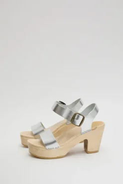 Two Strap Clog on Platform in Silver