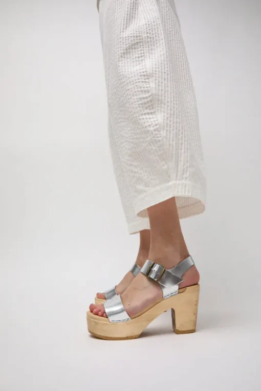 Two Strap Clog on Platform in Silver