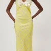 V Neck Sequin Dress in Light Yellow Plaid