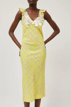 V Neck Sequin Dress in Light Yellow Plaid