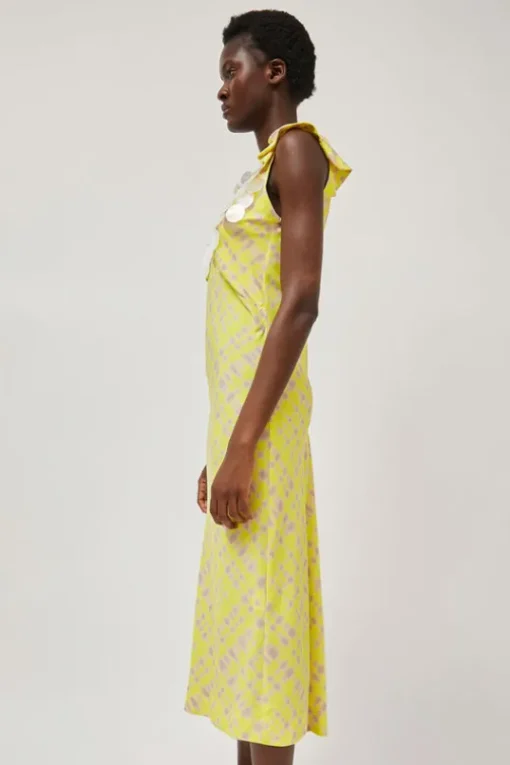 V Neck Sequin Dress in Light Yellow Plaid