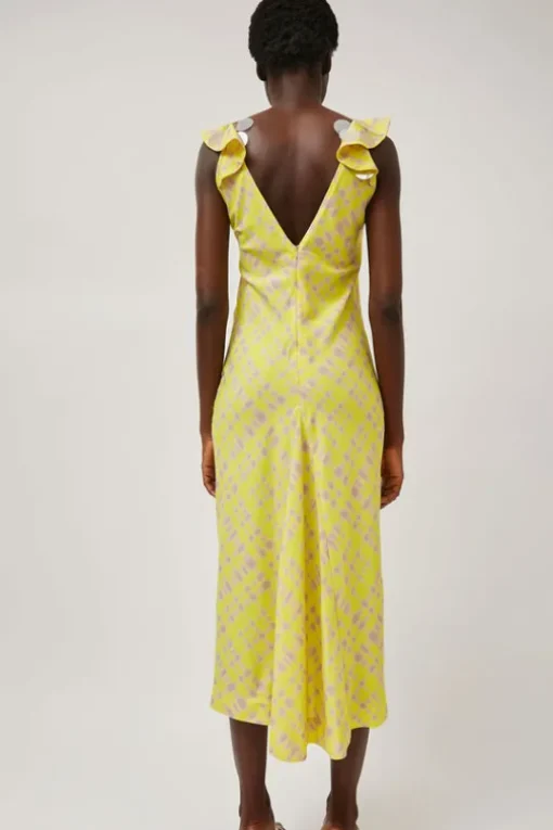 V Neck Sequin Dress in Light Yellow Plaid