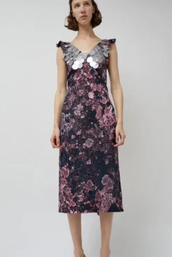 V Neck Sequin Dress in Purple Landscape